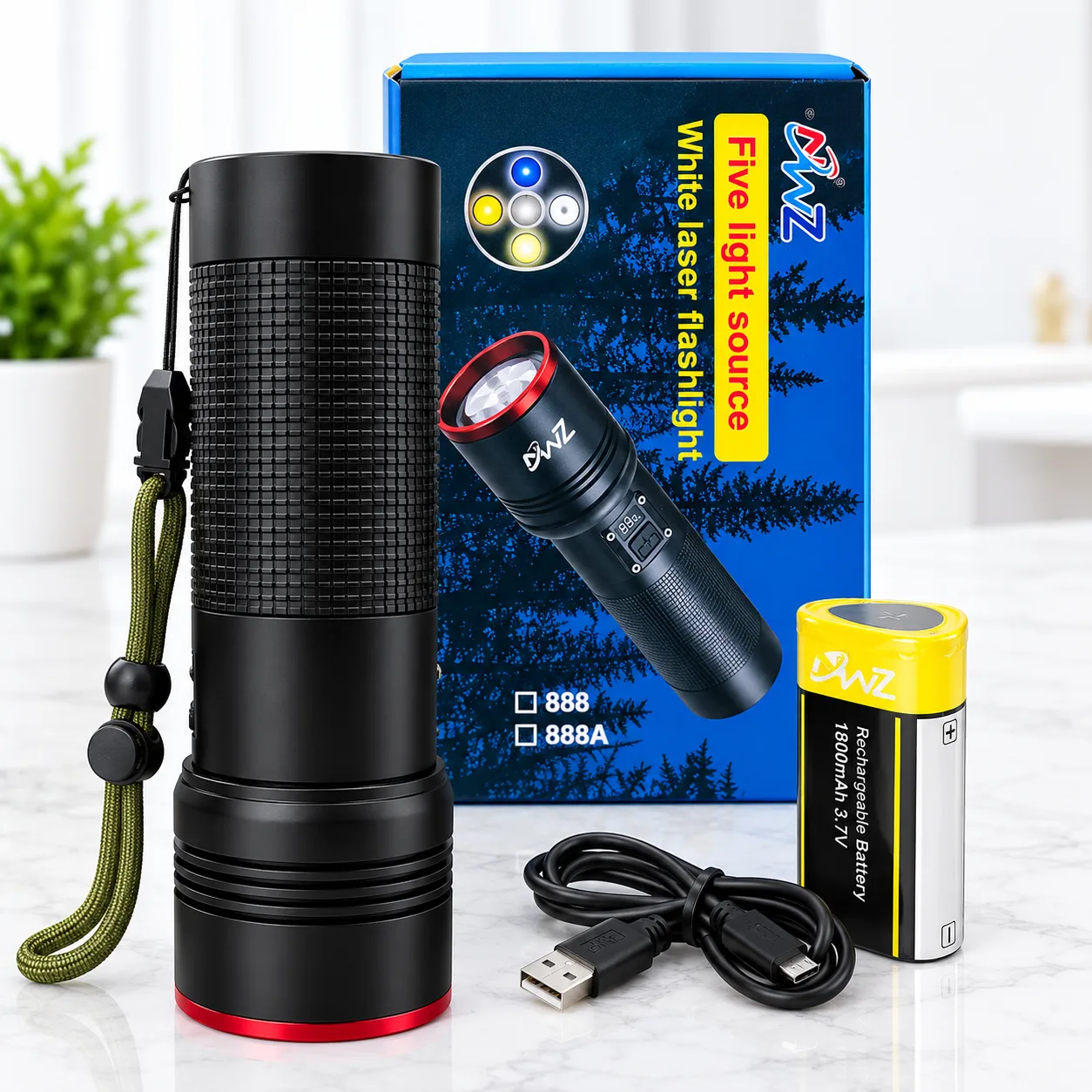 Five-Light-Source White Laser Flashlight (Zoomable)