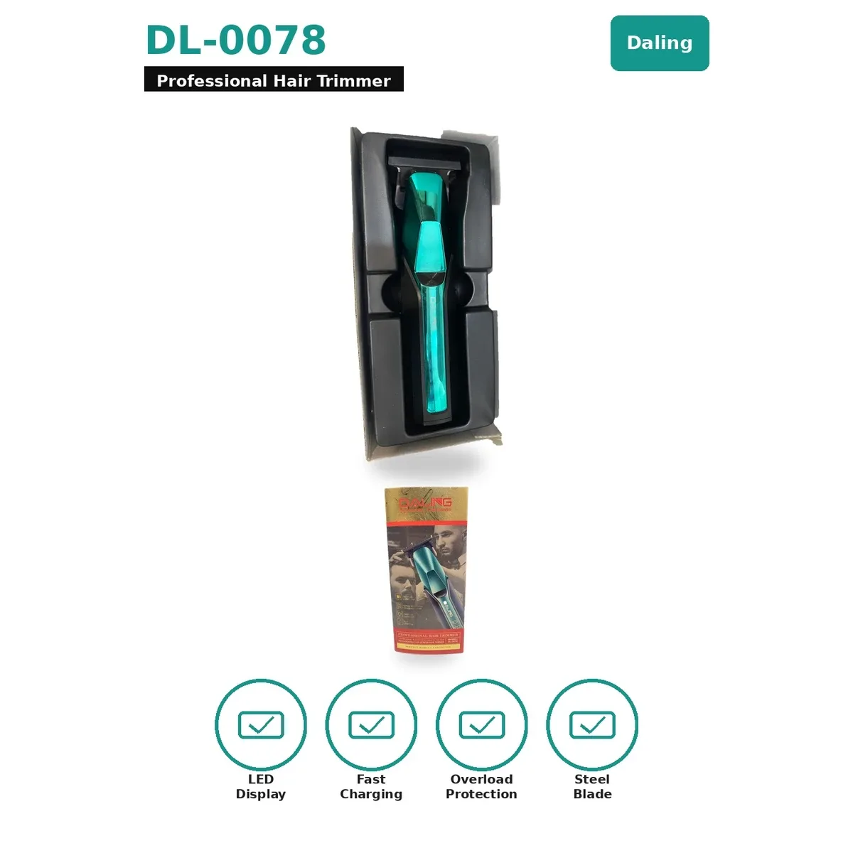 Daling DL-0078 Professional Hair Trimmer – Rechargeable LED Display Cordless Trimmer
