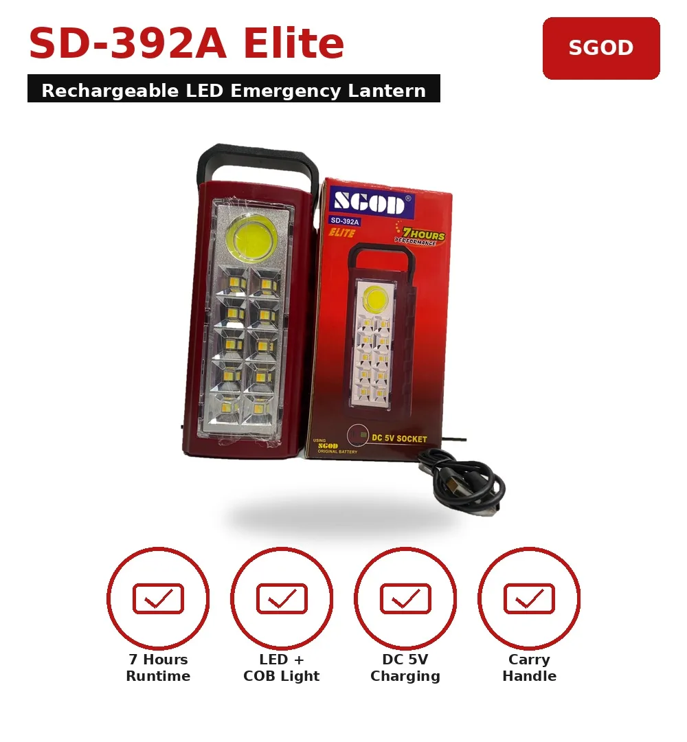 SGOD SD-392A Elite Rechargeable LED Emergency Lantern – 7 Hours Performance