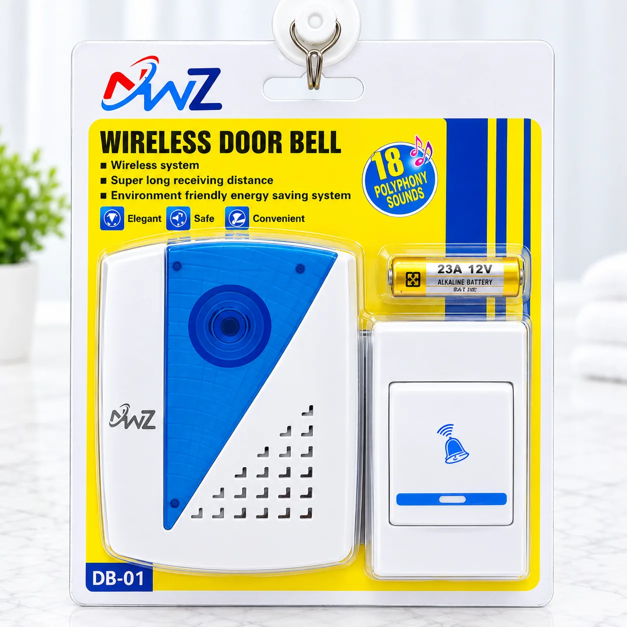 AWZ Wireless Door Bell – Triangle Panel Design with 18 Polyphony Sounds